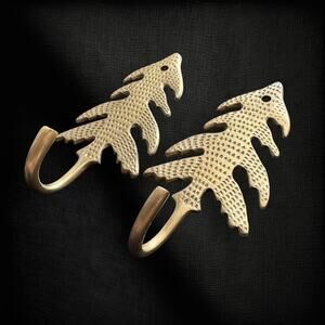 2 VTG Brass Christmas Tree Hook Coat Stocking Wreath Mantle Holiday Wall Hanger